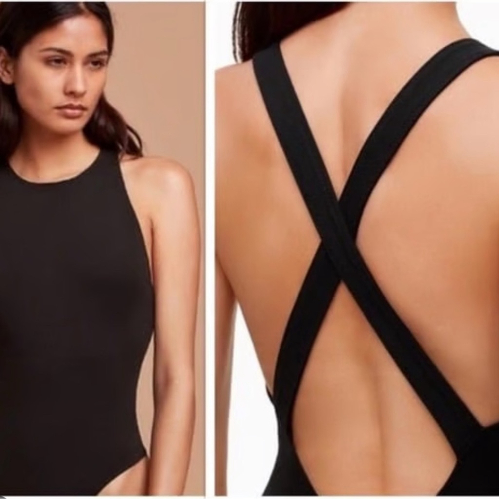 aritzia wilfred Elegant Black Cross-Back bodysuit large